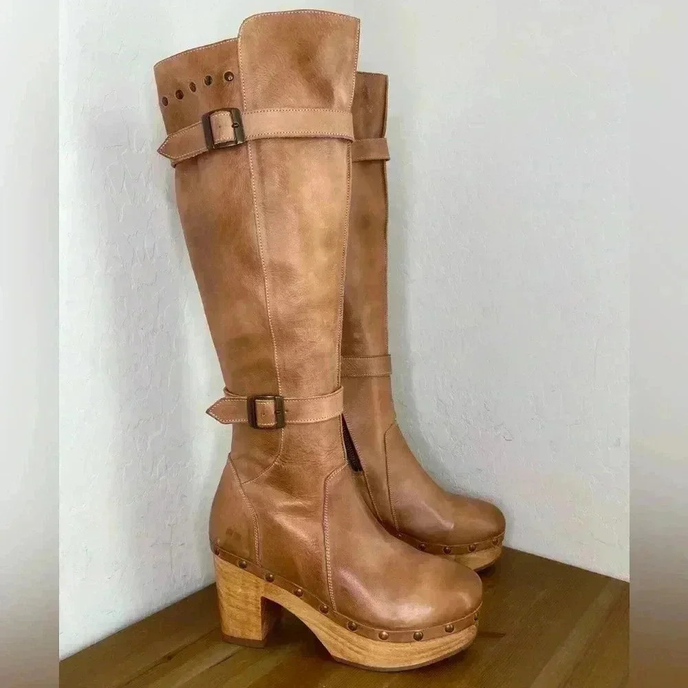NEW Bed Stu Ceretti Leather Platform Tall Boots Rustic Tan Women’s Size … - Picture 3 of 16